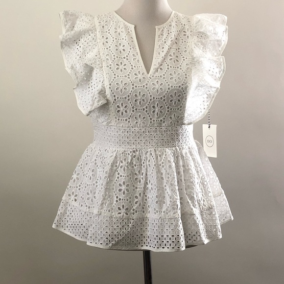 1901 Tops - 1901 Nordstrom White Eyelet Peplum Ruffle Top
